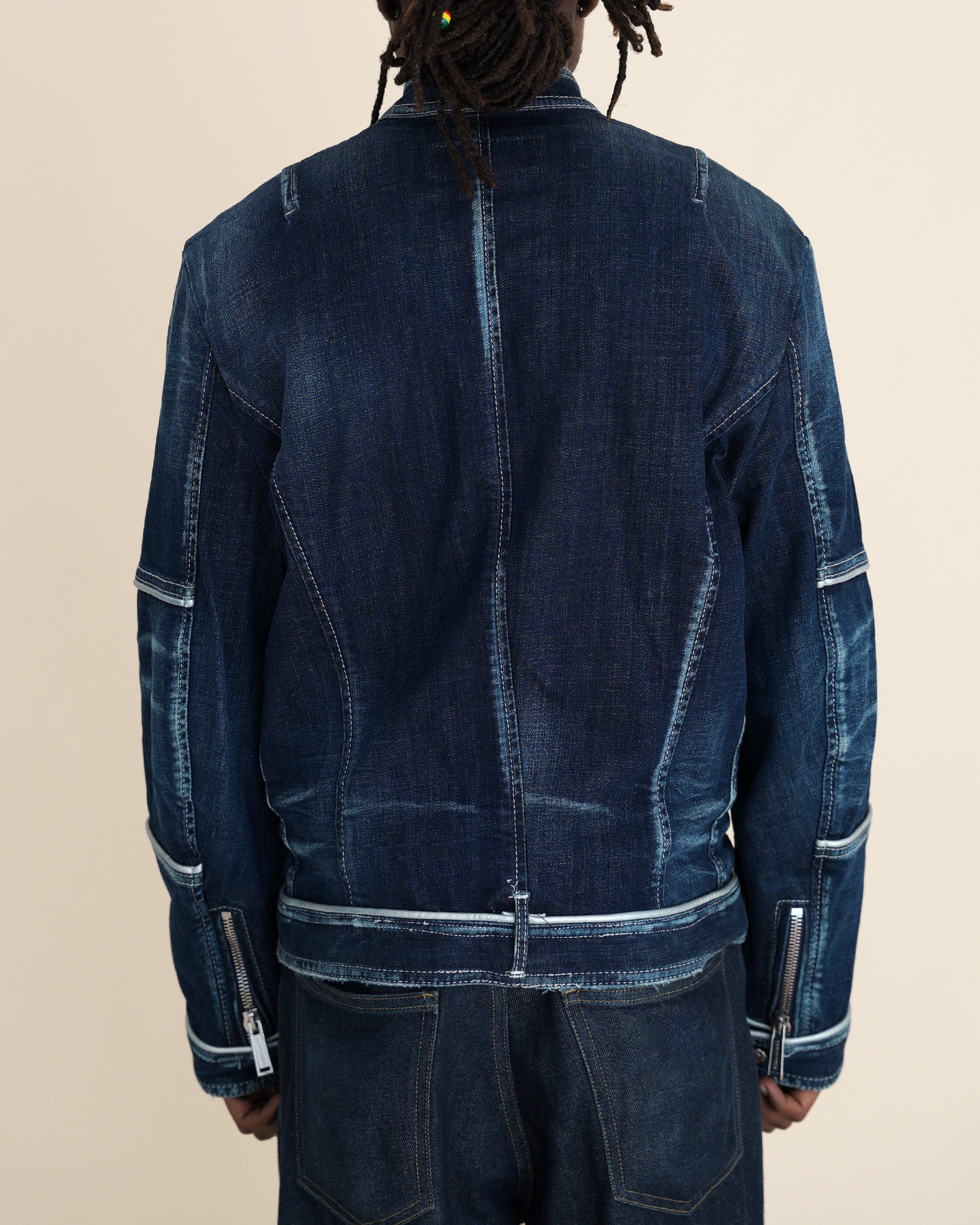Dsquared2 Heritage Contrast-Piping Denim Biker Jacket