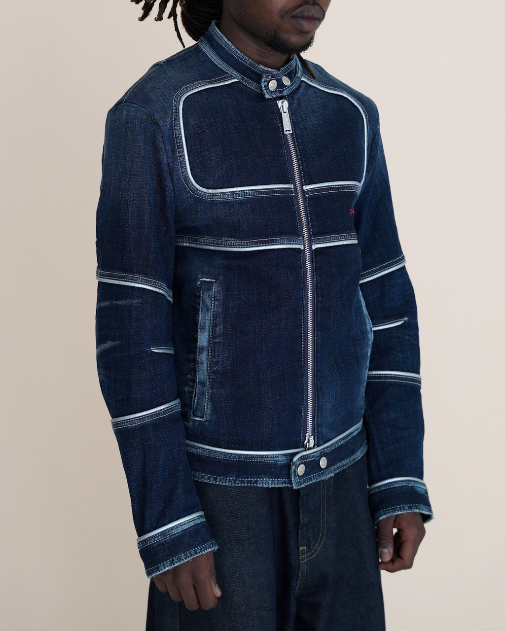 Dsquared2 Heritage Contrast-Piping Denim Biker Jacket