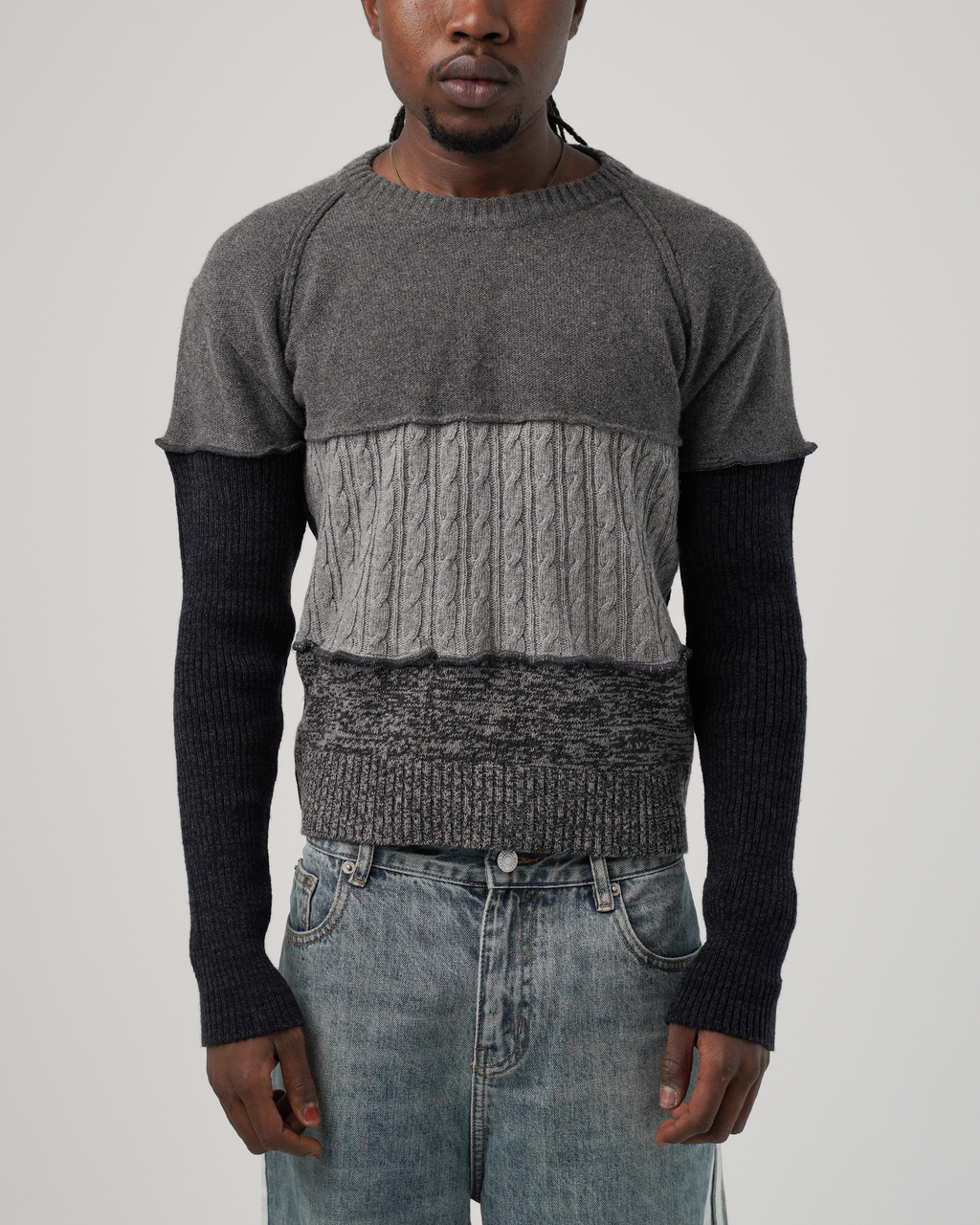D&G Dolce & Gabbana Reconstructed Patchwork Mixed-Knit Sweater