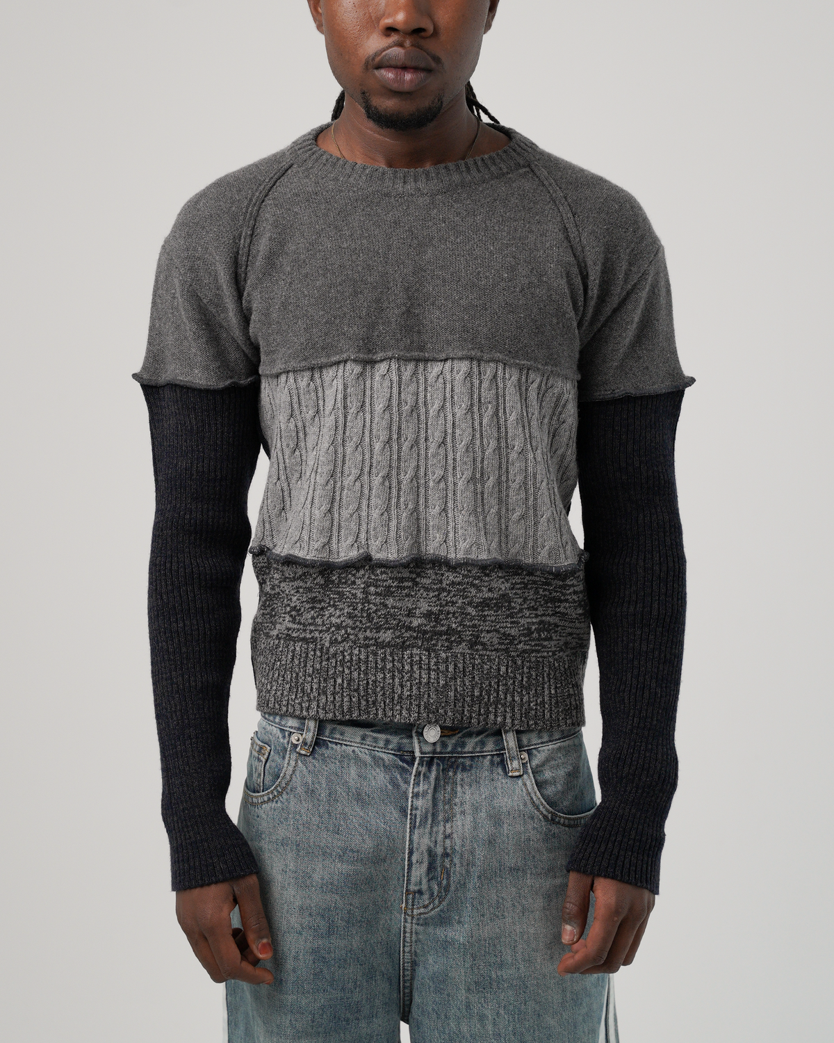 D&G Dolce & Gabbana Reconstructed Patchwork Mixed-Knit Sweater