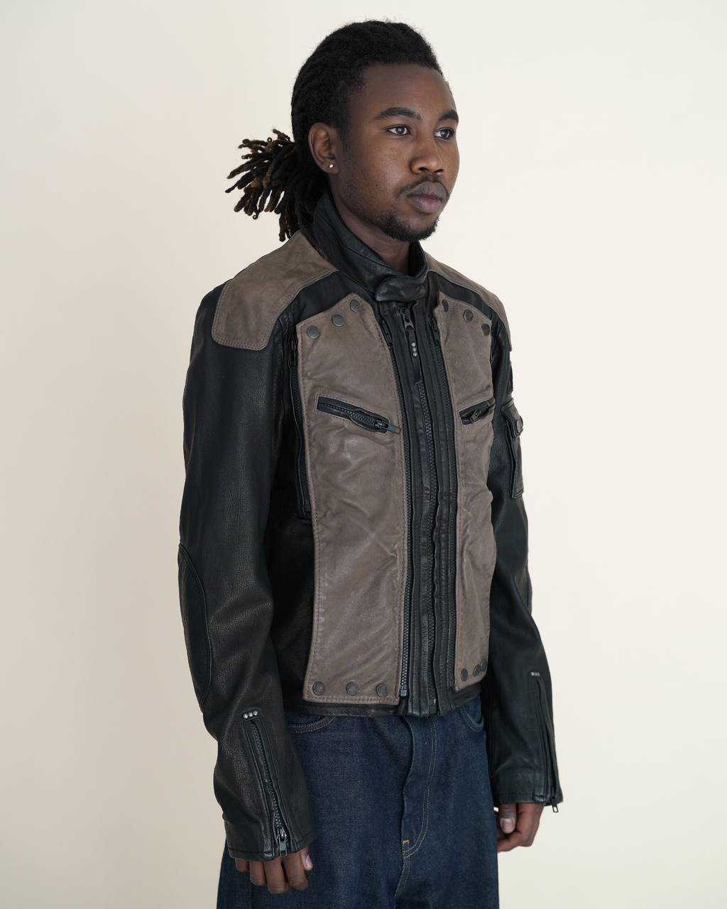 Archival Diesel Y2K Modular Multi-Panel Leather Moto Jacket