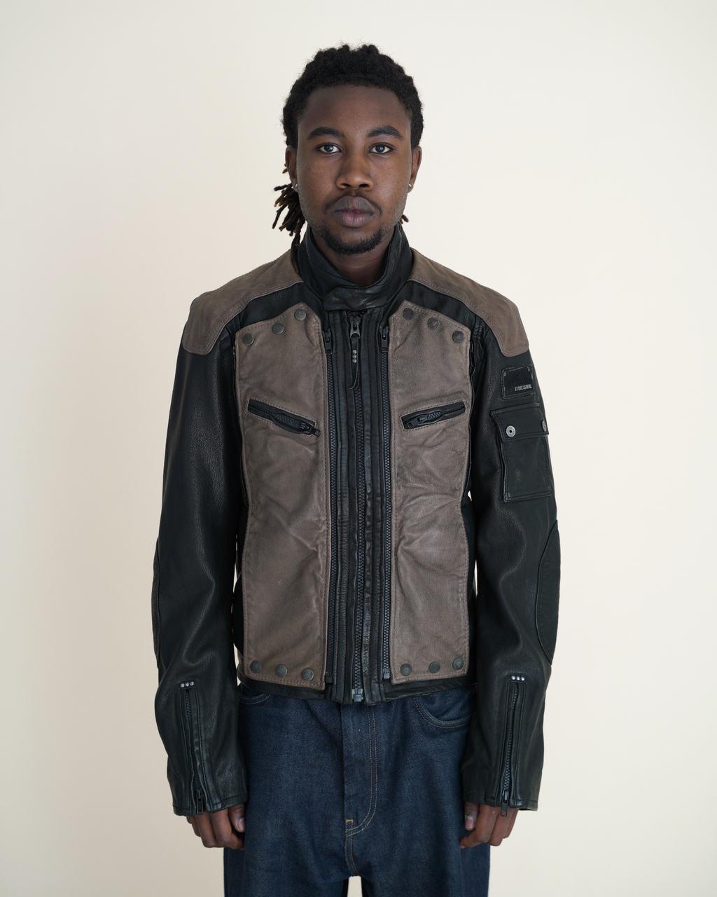 Archival Diesel Y2K Modular Multi-Panel Leather Moto Jacket
