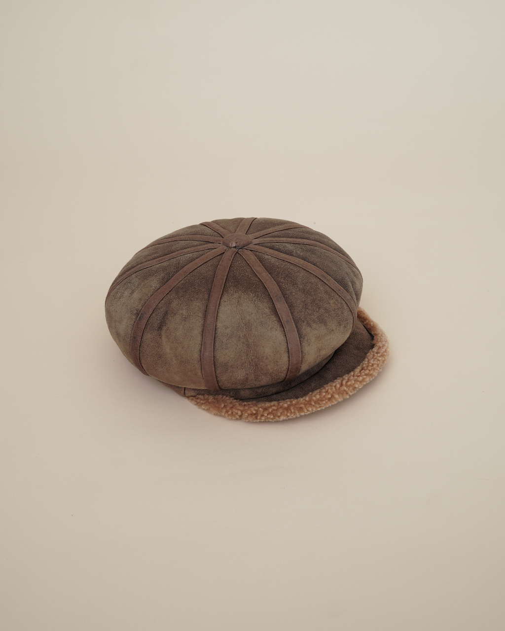 Christian Dior by John Galliano Distressed Suede & Shearling Baker Boy Cap