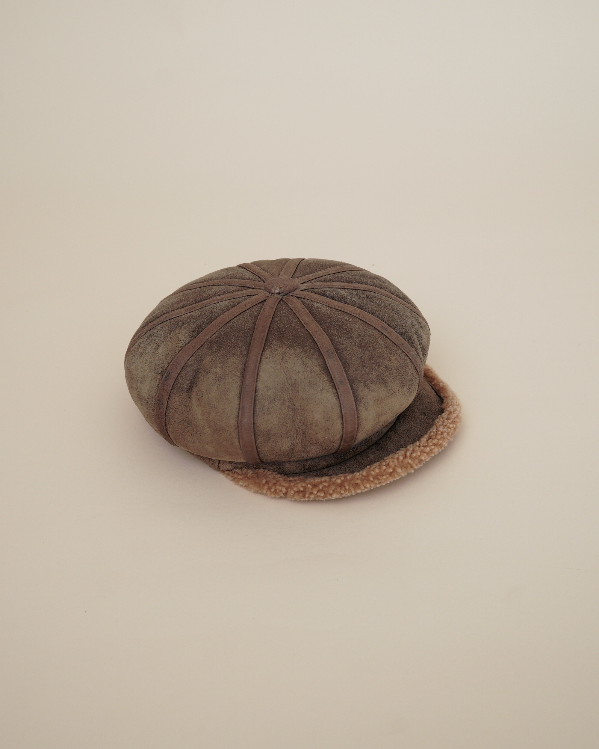 Christian Dior by John Galliano Distressed Suede & Shearling Baker Boy Cap