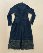 Y2K “Simply Wild” Shag-Fringe Distressed Denim Duster Coat