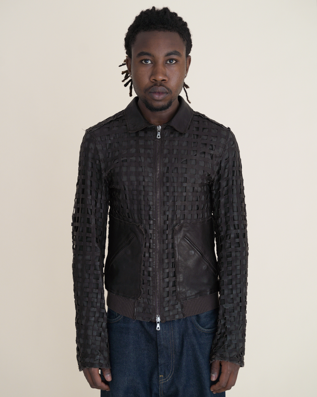 Archival Dolce & Gabbana Laser-Cut “Cage” Leather Bomber Jacket