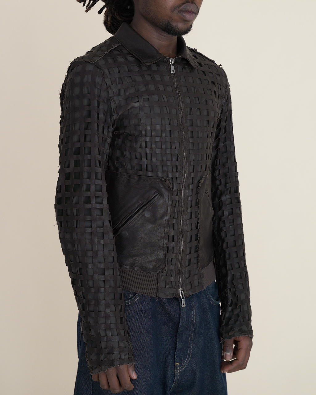 Archival Dolce & Gabbana Laser-Cut “Cage” Leather Bomber Jacket
