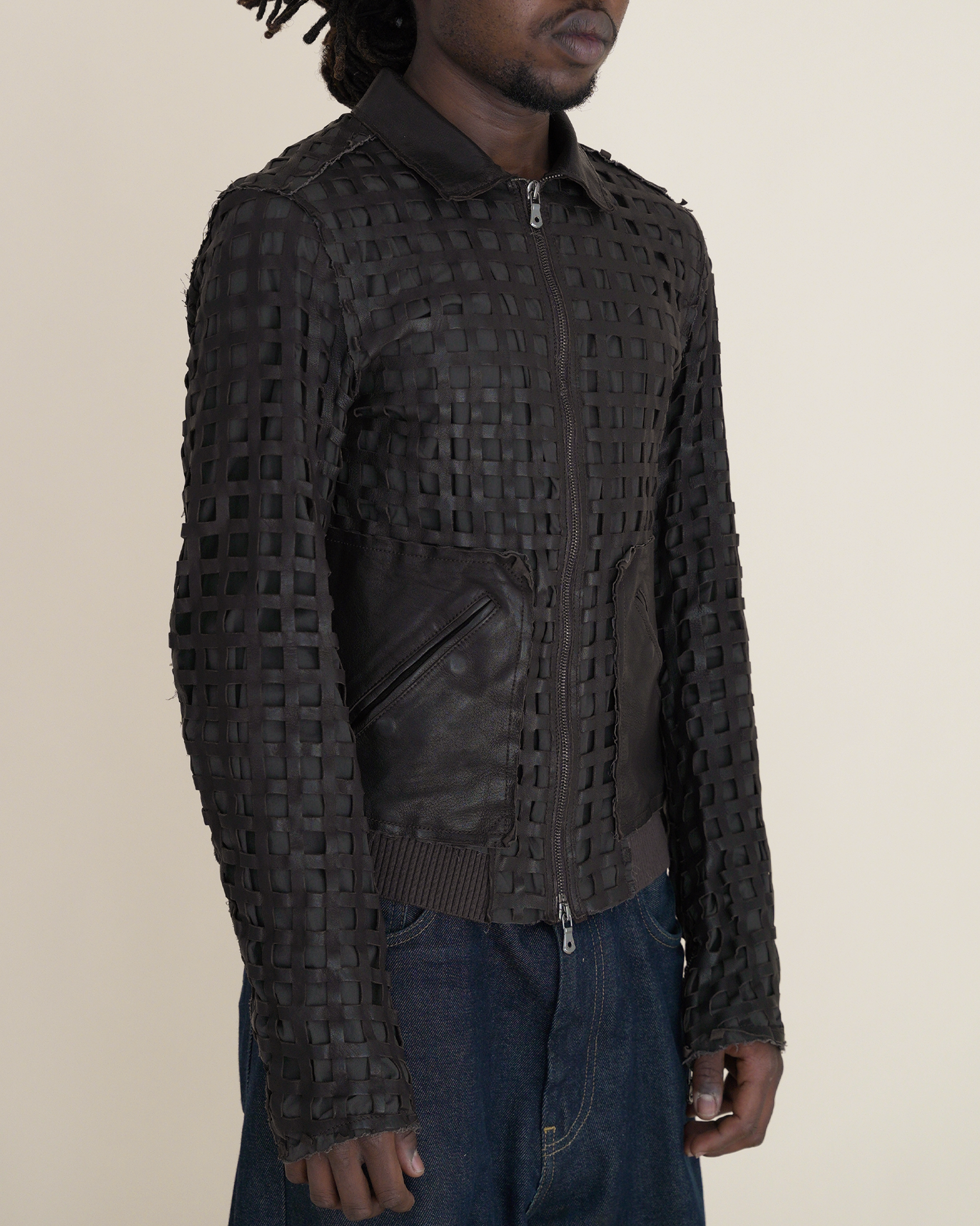 Archival Dolce & Gabbana Laser-Cut “Cage” Leather Bomber Jacket