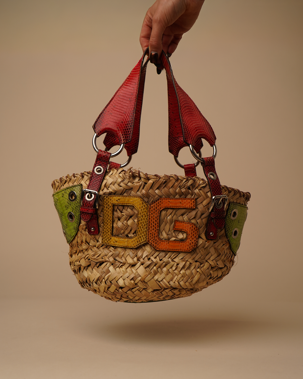 Dolce & Gabbana woven basket bag with python trim