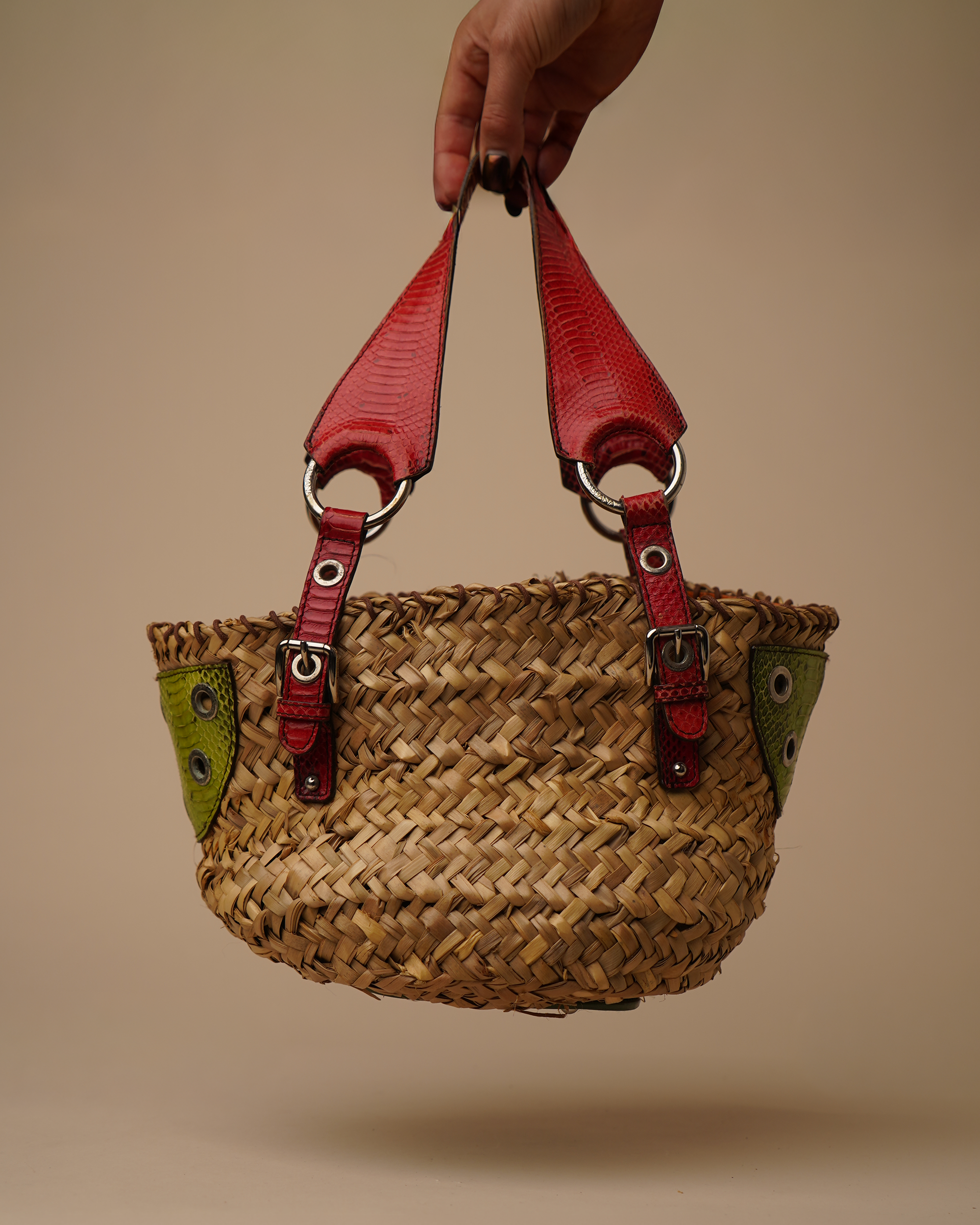 Dolce & Gabbana woven basket bag with python trim