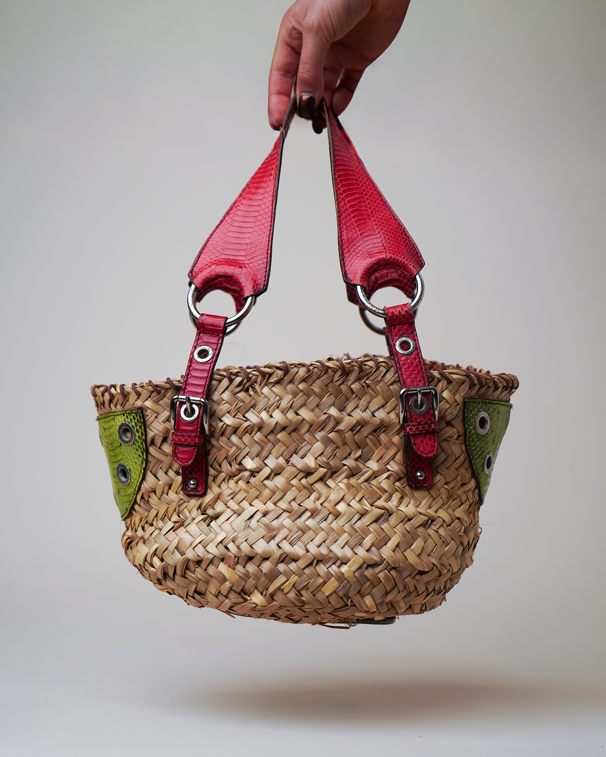Dolce & Gabbana Woven Basket Bag with Python Trim