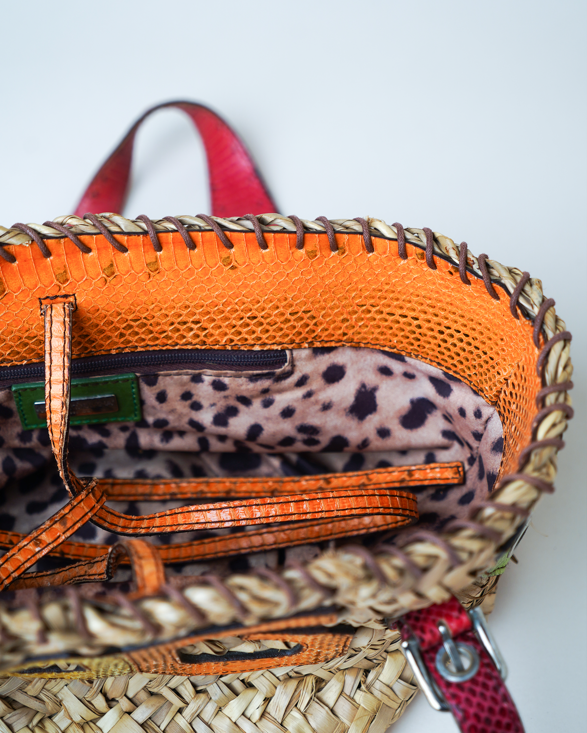Dolce & Gabbana Woven Basket Bag with Python Trim
