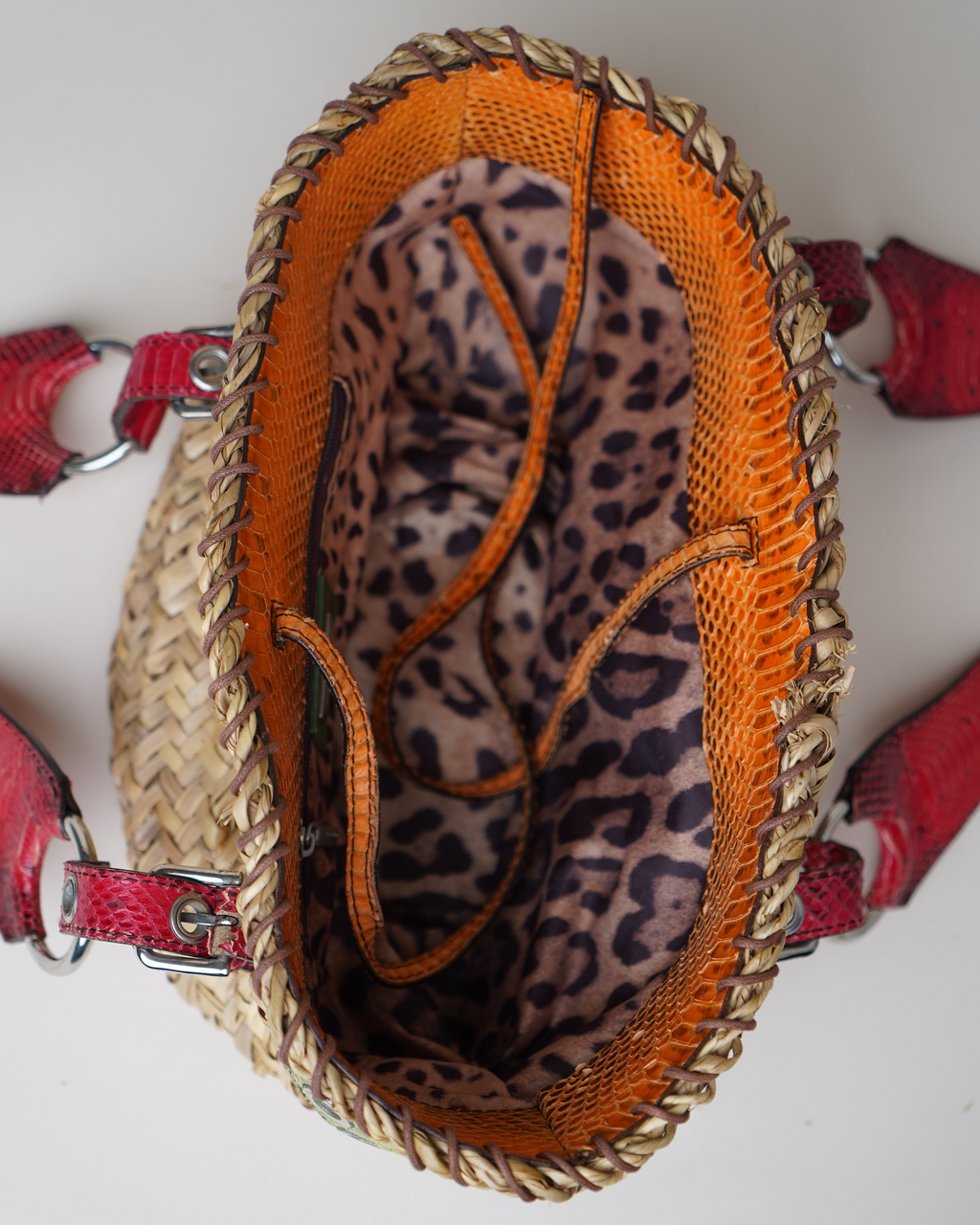 Dolce & Gabbana woven basket bag with python trim