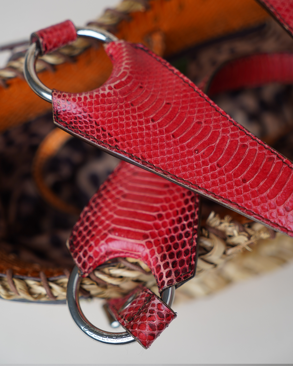 Dolce & Gabbana woven basket bag with python trim