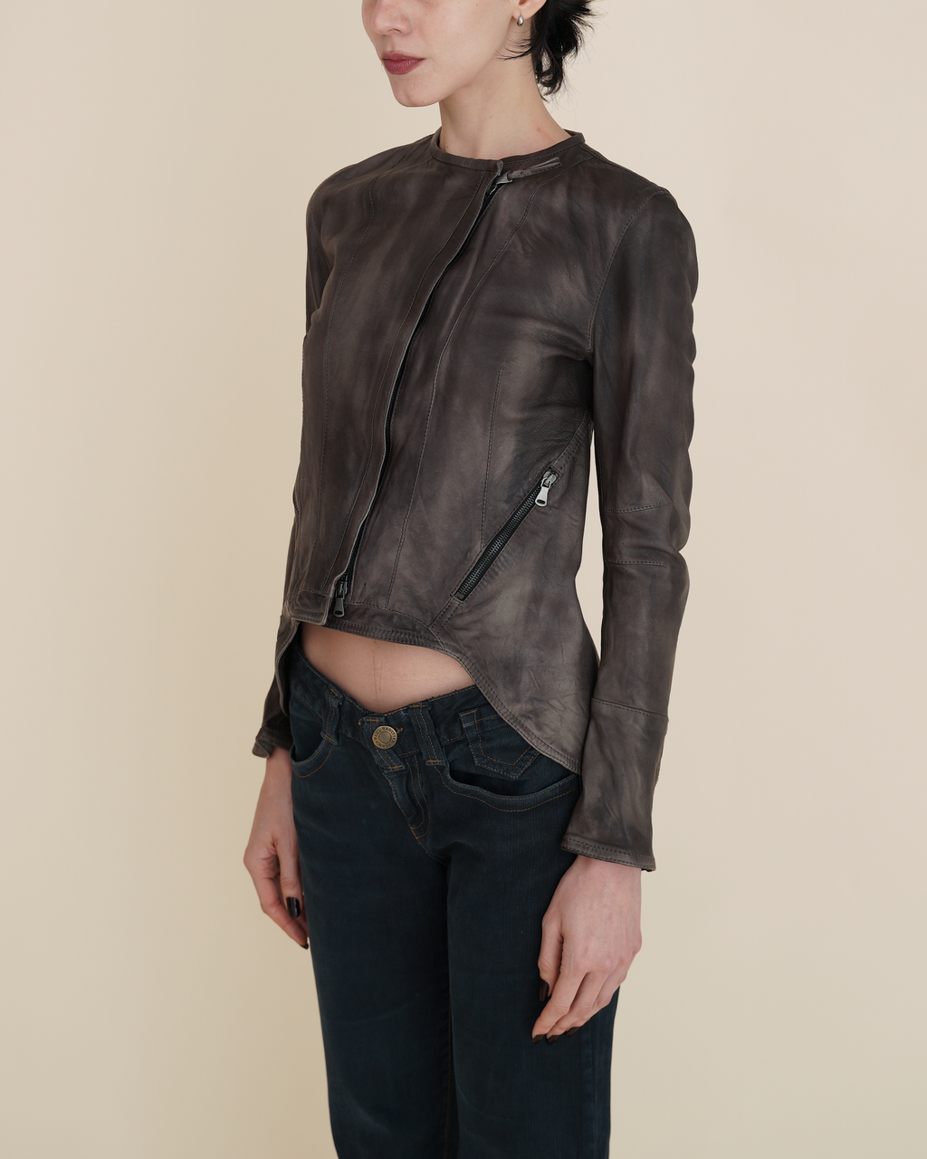 Empresa Artisanal Asymmetric Washed-Lambskin Jacket