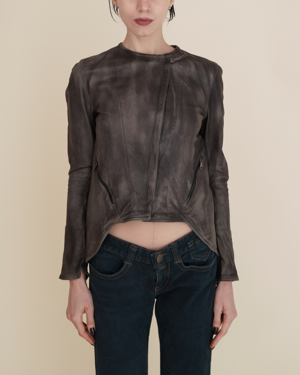 Empresa Artisanal Asymmetric Washed-Lambskin Jacket