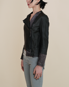 Empresa Asymmetric Lambskin and Python-Trim Leather Jacket