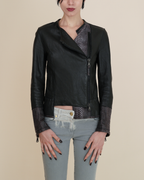 Empresa Asymmetric Lambskin and Python-Trim Leather Jacket