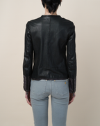 Empresa Asymmetric Lambskin and Python-Trim Leather Jacket