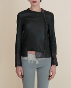 Empresa Asymmetric Lambskin and Python-Trim Leather Jacket