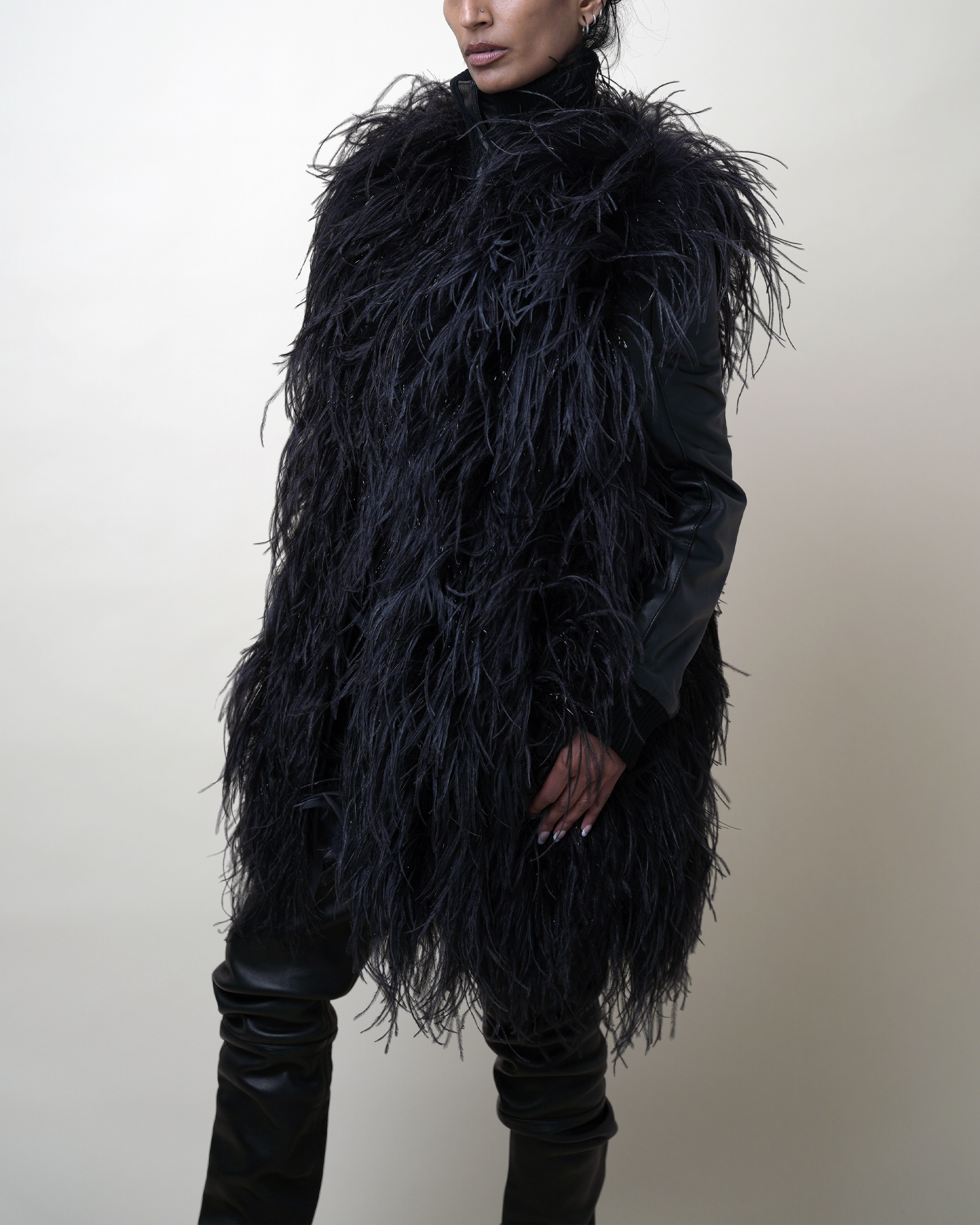 Archival Maison Martin Margiela Ostrich Feather-Trimmed Lambskin Short Coat