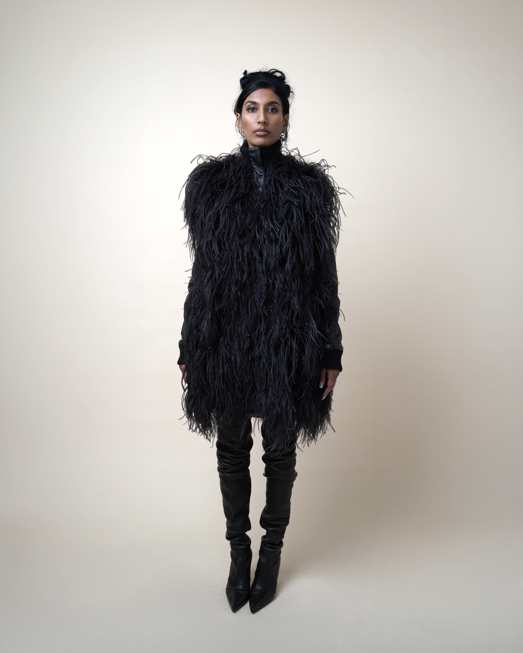 Archival Maison Martin Margiela Ostrich Feather-Trimmed Lambskin Short Coat