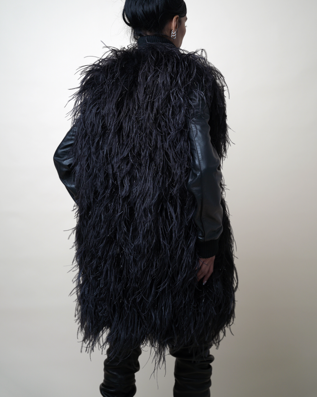 Archival Maison Martin Margiela Ostrich Feather-Trimmed Lambskin Short Coat