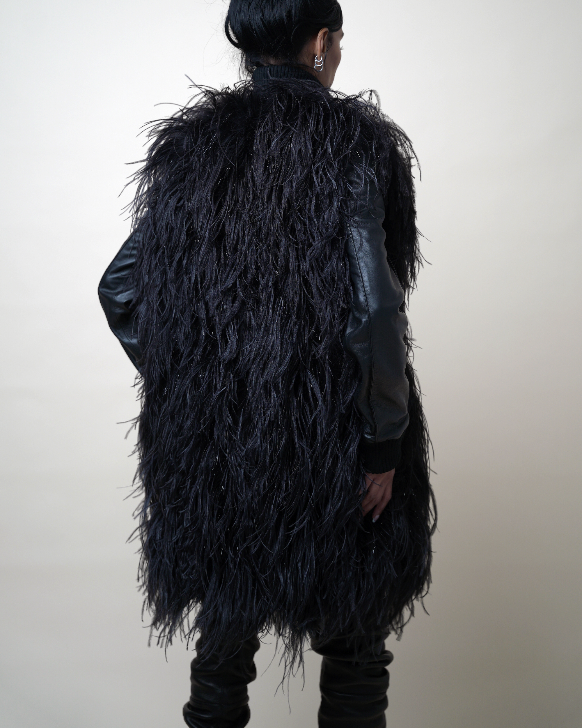 Archival Maison Martin Margiela Ostrich Feather-Trimmed Lambskin Short Coat