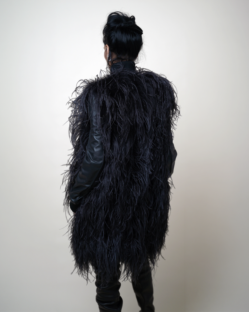 Archival Maison Martin Margiela Ostrich Feather-Trimmed Lambskin Short Coat