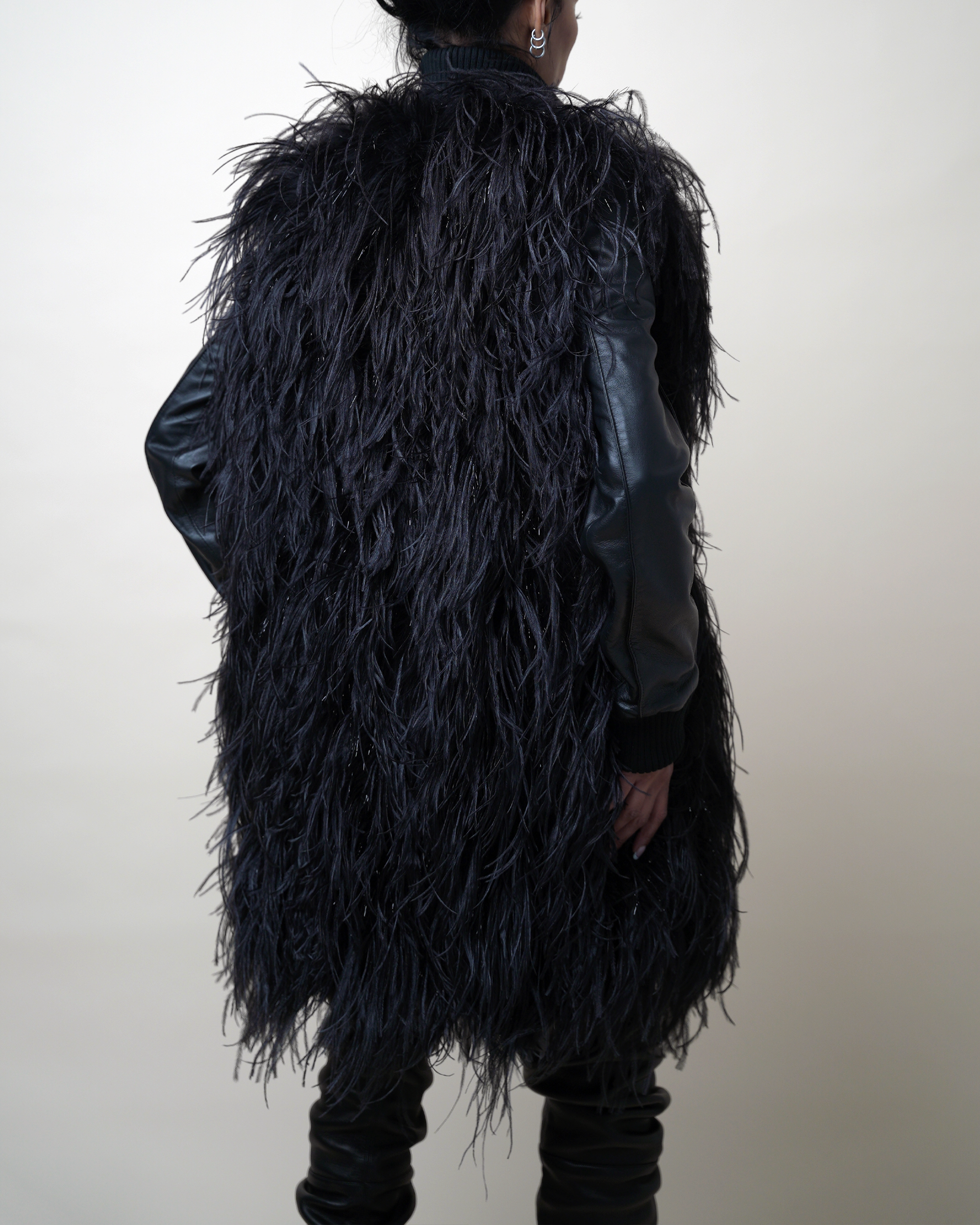 Maison Martin Margiela Ostrich Feather-Trimmed Lambskin Short Coat