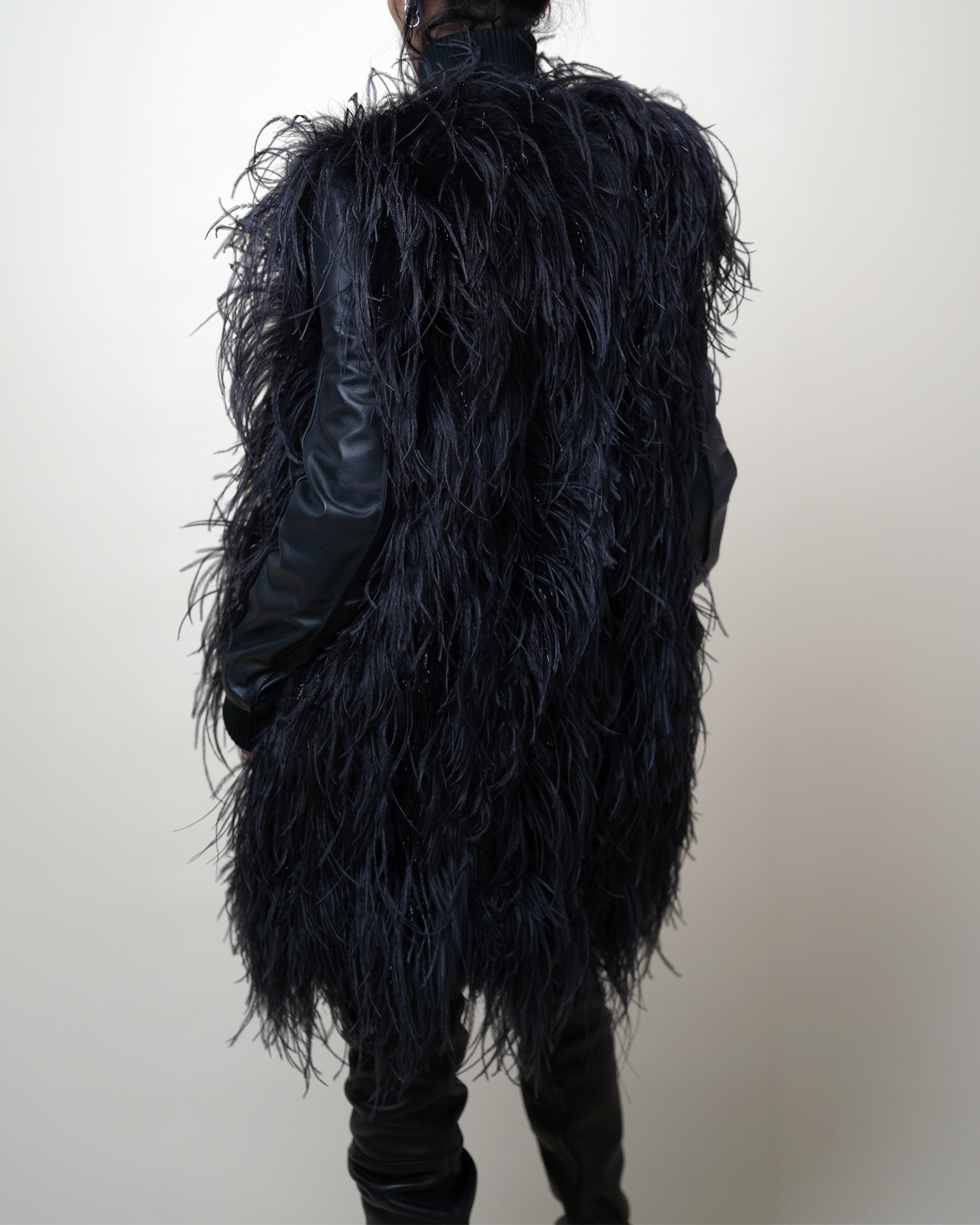Maison Martin Margiela Ostrich Feather-Trimmed Lambskin Short Coat