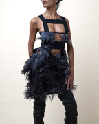 Preen by Thornton Bregazzi Feathered Cage-Harness Mini Dress