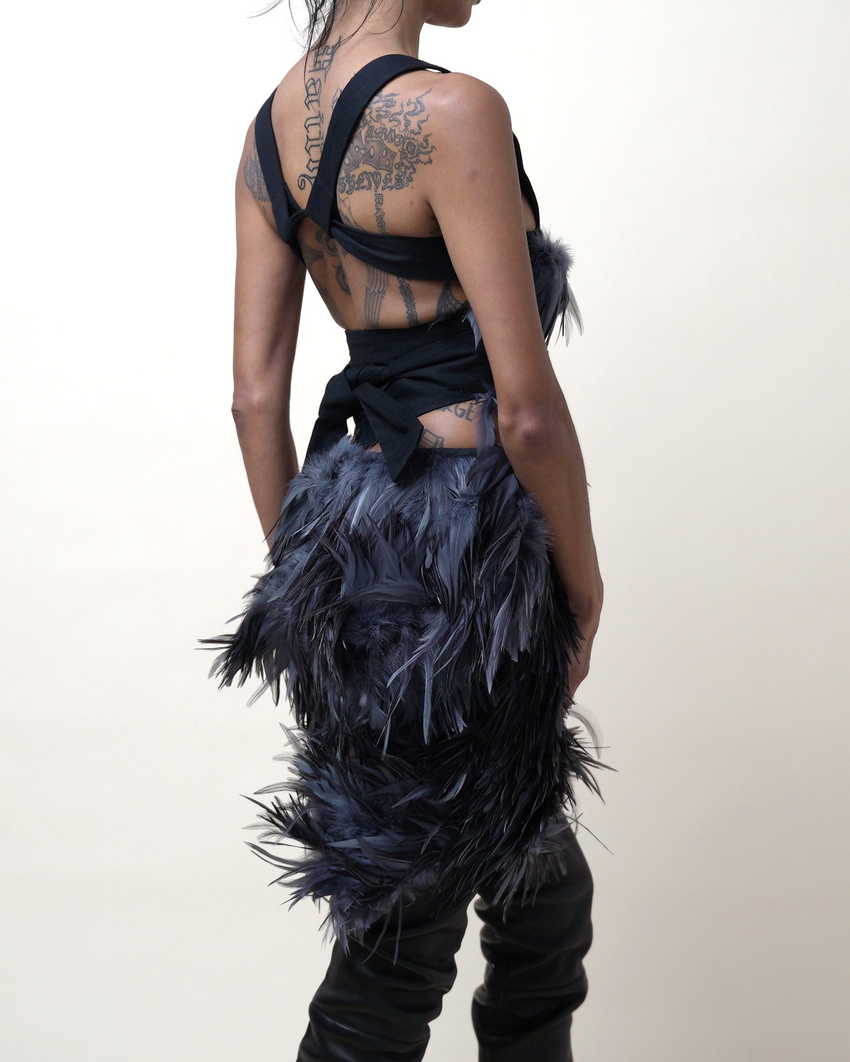 Preen by Thornton Bregazzi Feathered Cage-Harness Mini Dress