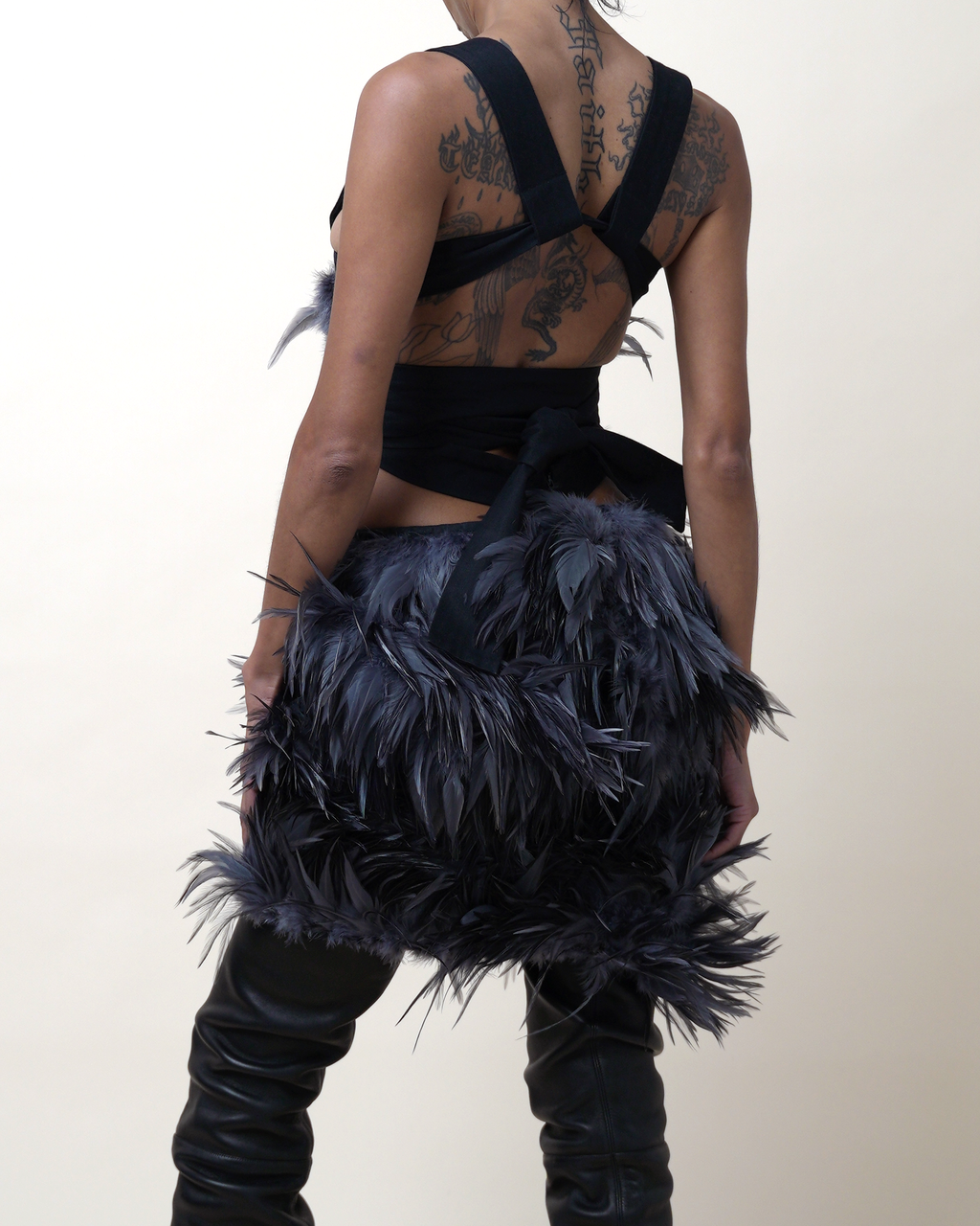 Preen by Thornton Bregazzi Feathered Cage-Harness Mini Dress