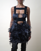Preen by Thornton Bregazzi Feathered Cage-Harness Mini Dress