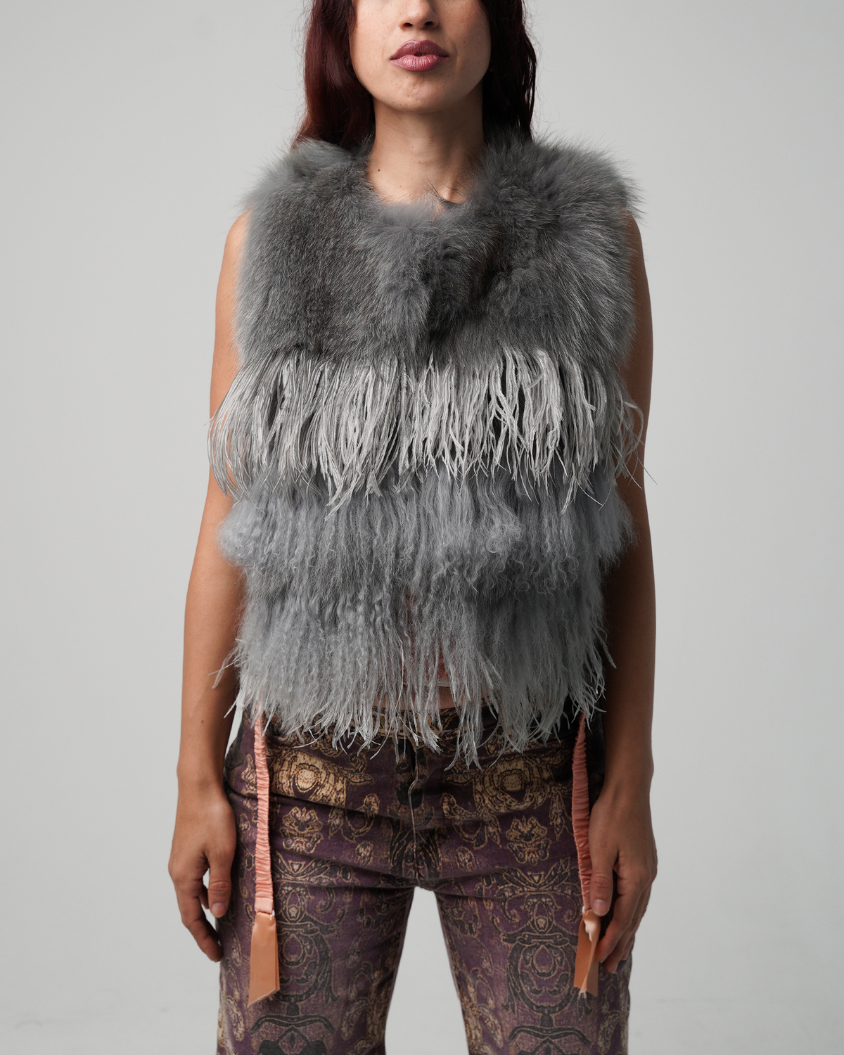 Yigal Azrouël Tiered Mixed Fur & Ostrich Feather Vest