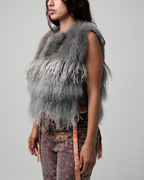 Yigal Azrouël Tiered Mixed Fur & Ostrich Feather Vest
