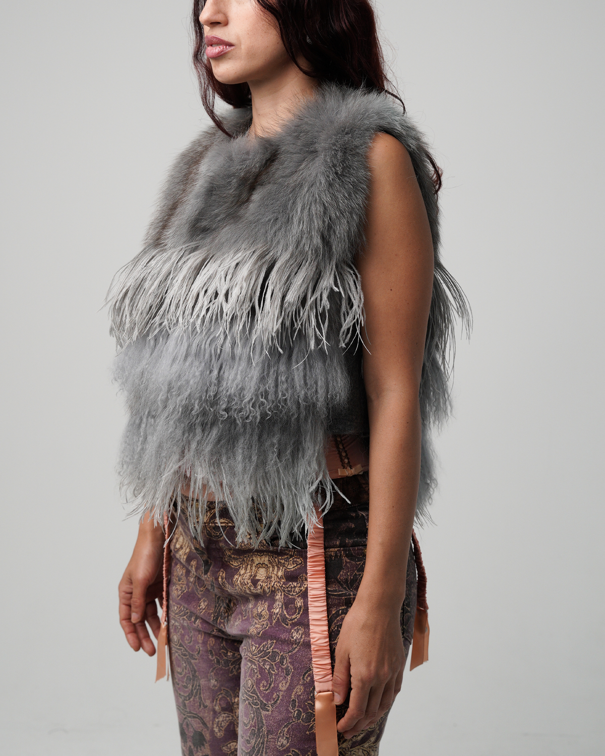 Yigal Azrouël Tiered Mixed Fur & Ostrich Feather Vest