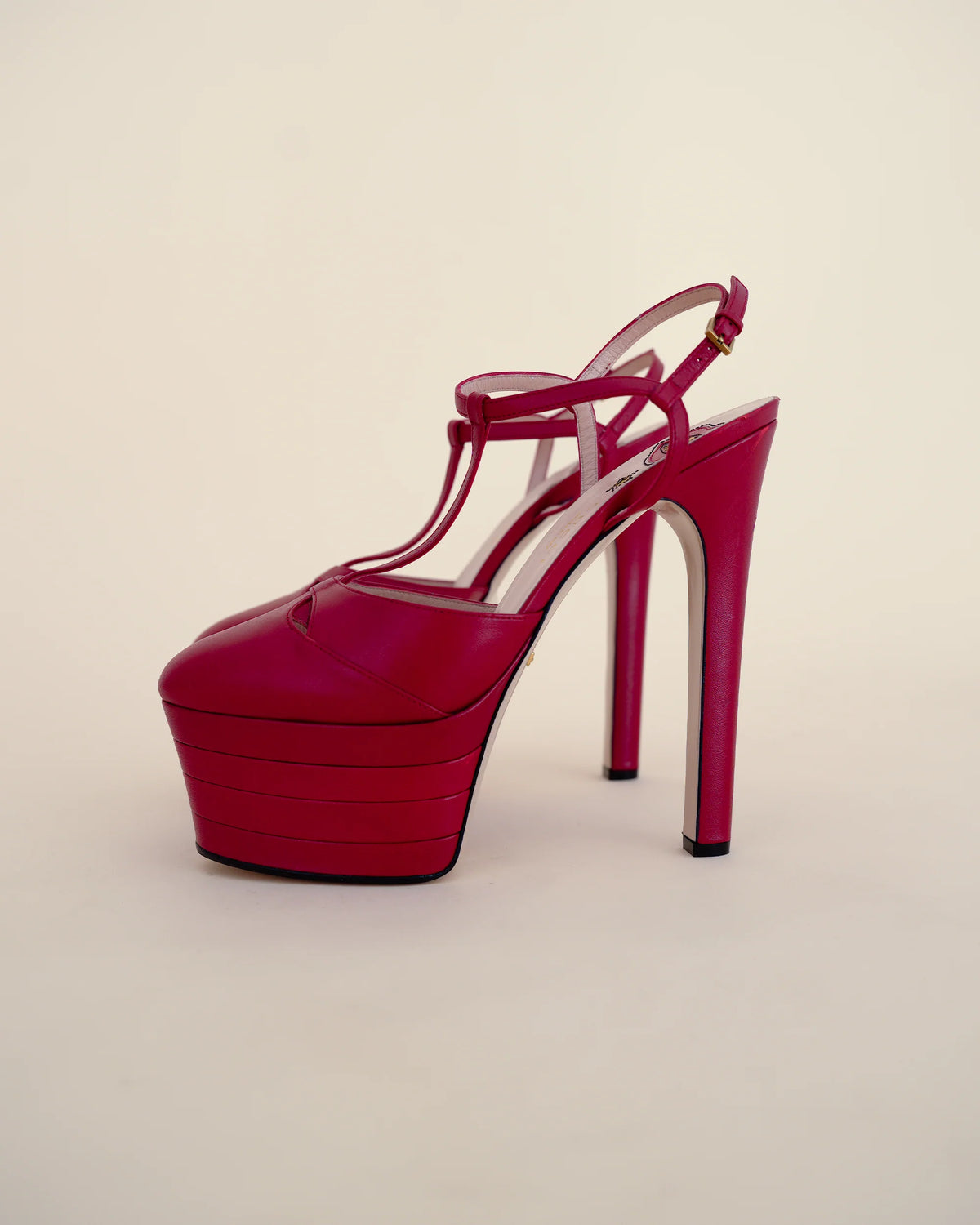 Gucci by Alessandro Michele “Angel” Leather T-Strap Platform Pumps