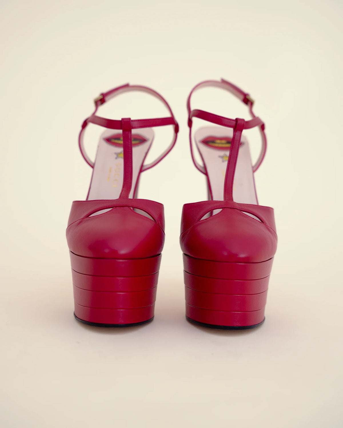 Gucci by Alessandro Michele “Angel” Leather T-Strap Platform Pumps