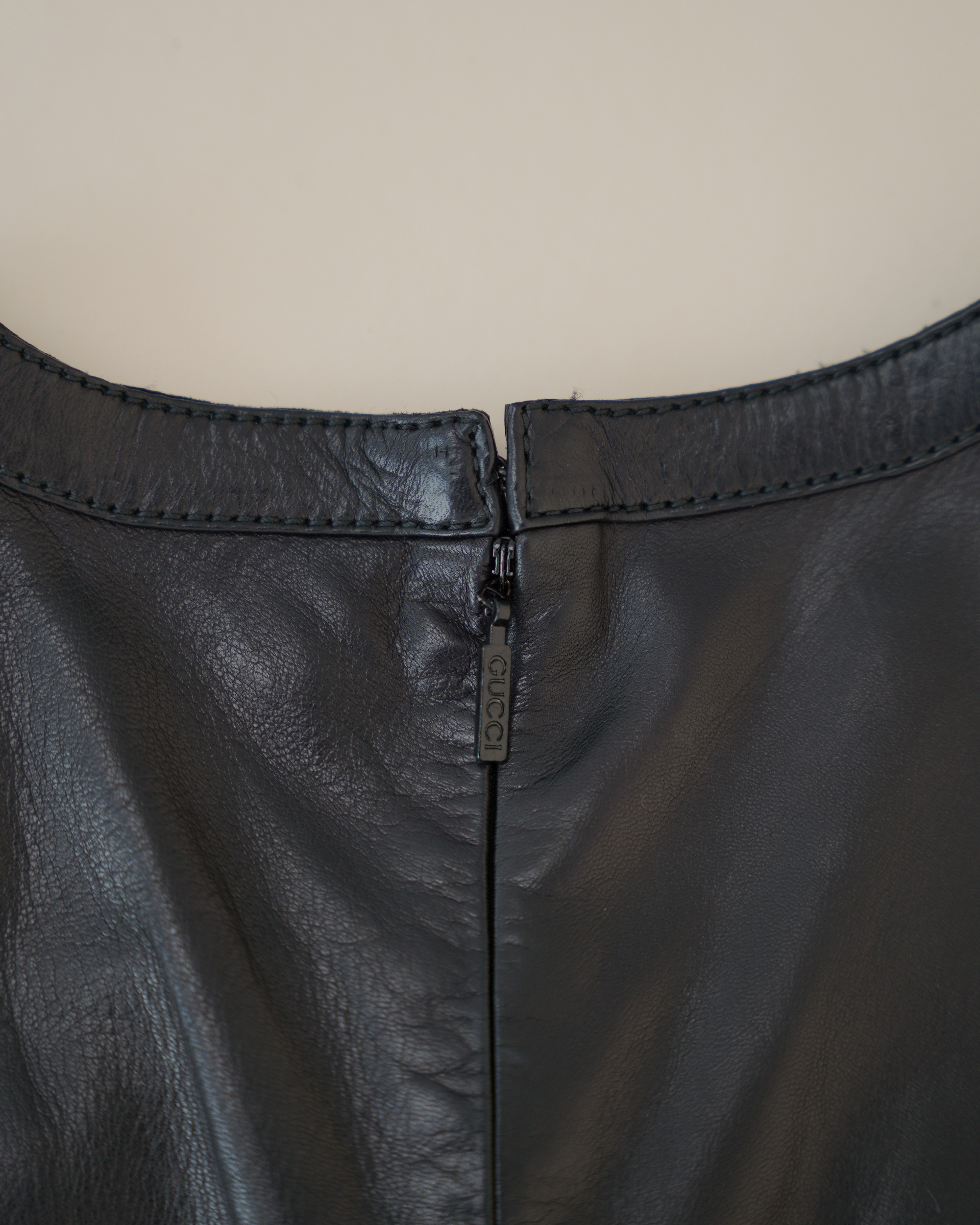 Gucci by Tom Ford Leather Midi Dress & Gucci "Supreme" Belt Set.
