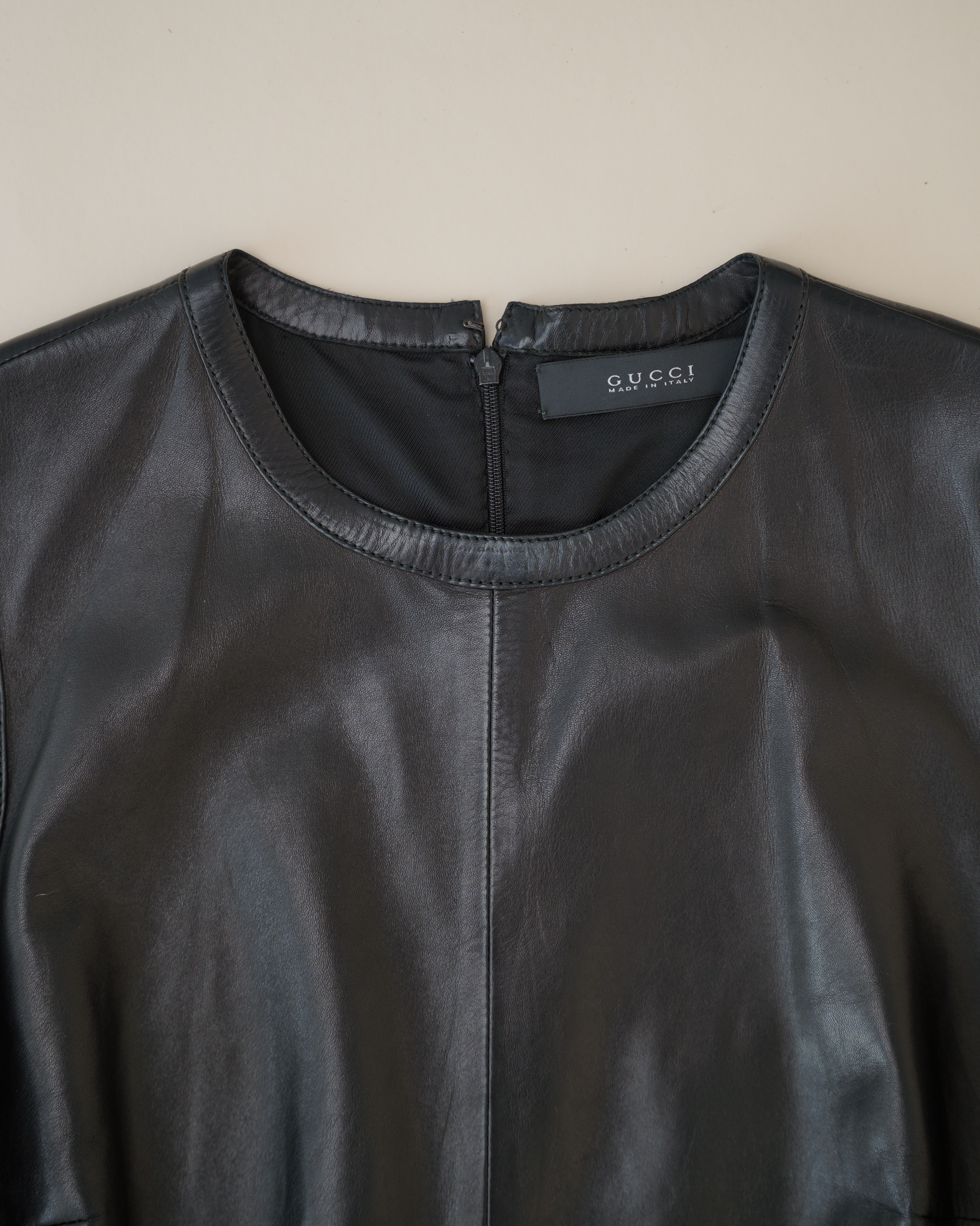 Gucci by Tom Ford Leather Midi Dress & Gucci "Supreme" Belt Set.