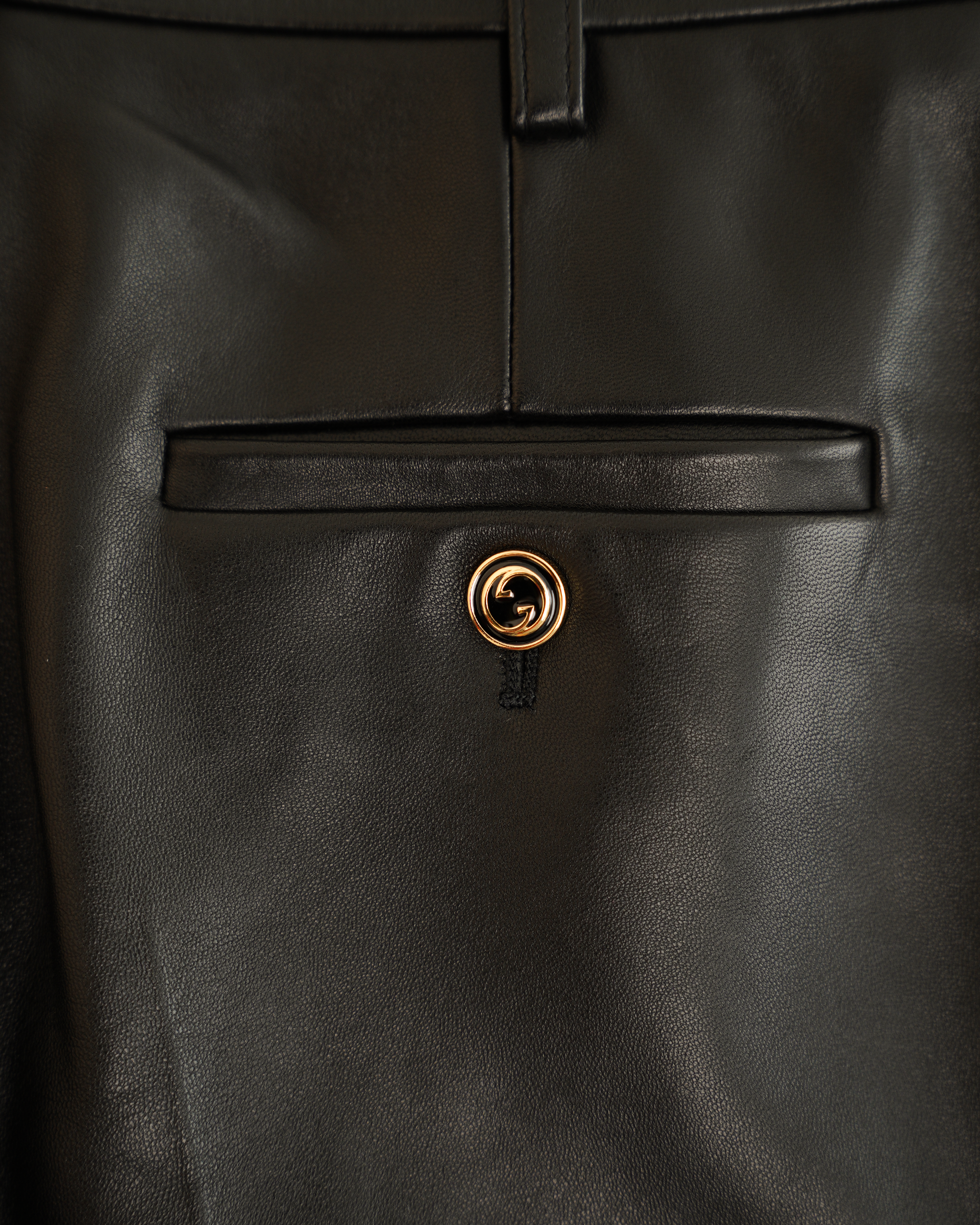 Gucci by Alessandro Michele Black Plongé Leather Flared Trousers