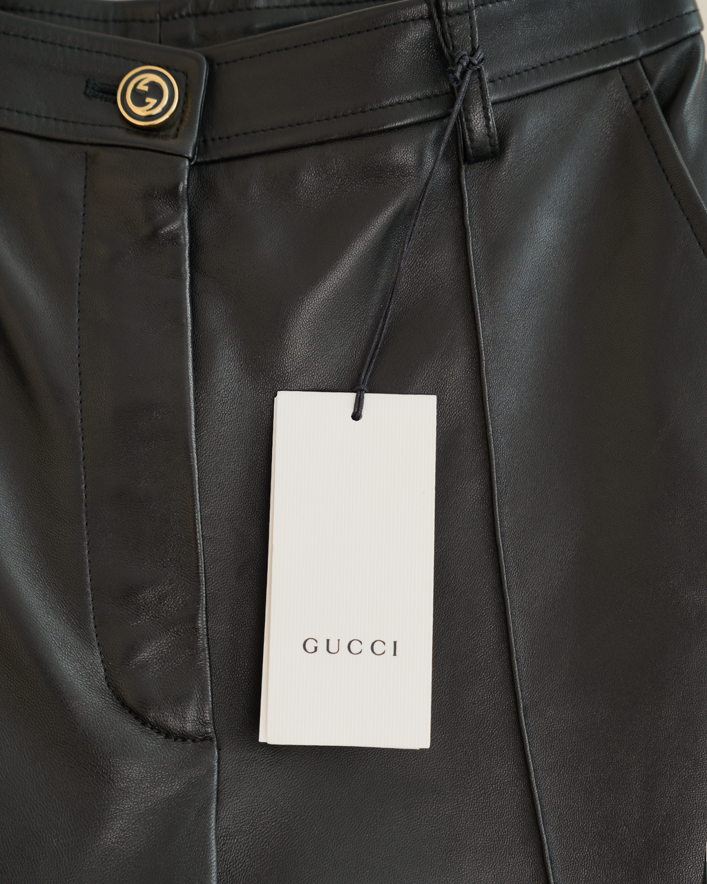 Gucci by Alessandro Michele Black Plongé Leather Flared Trousers
