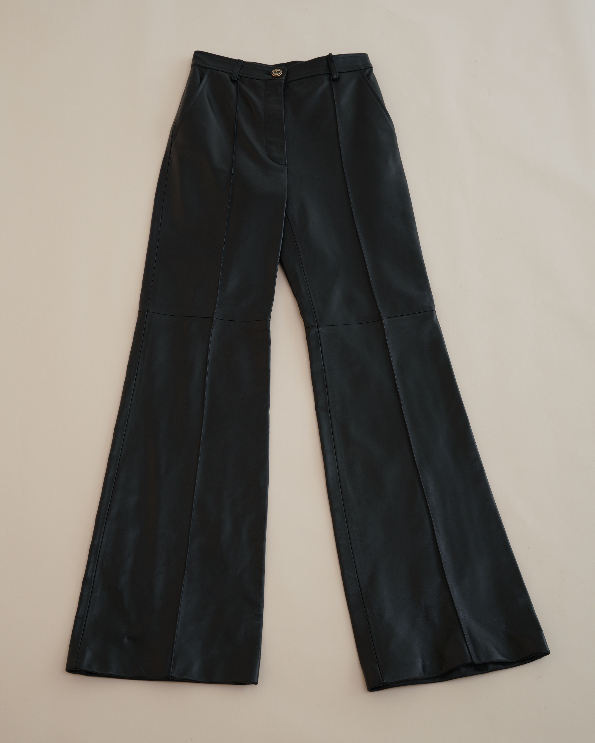 Gucci by Alessandro Michele Black Plongé Leather Flared Trousers