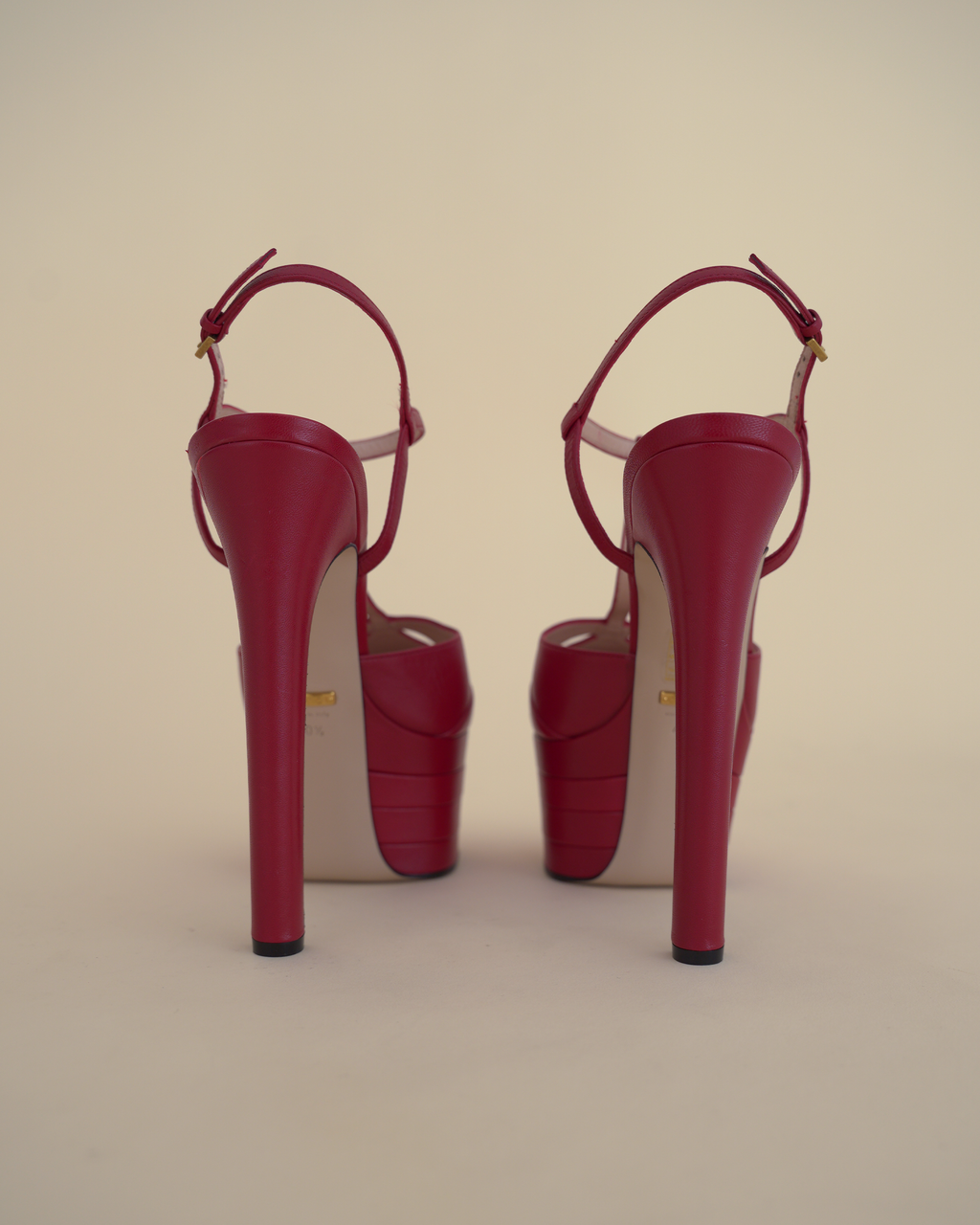 Gucci by Alessandro Michele “Angel” Leather T-Strap Platform Pumps.
