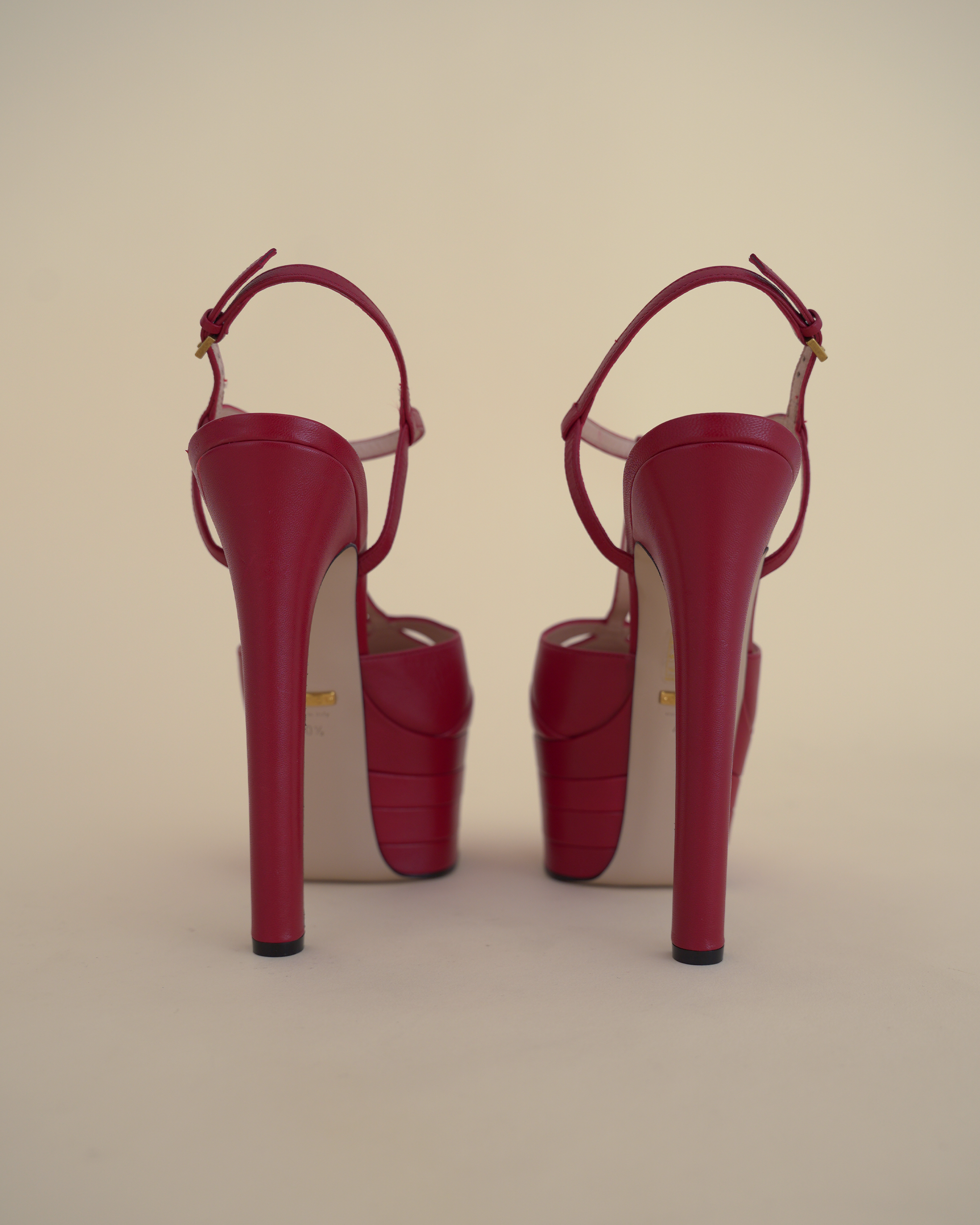 Gucci by Alessandro Michele “Angel” Leather T-Strap Platform Pumps.