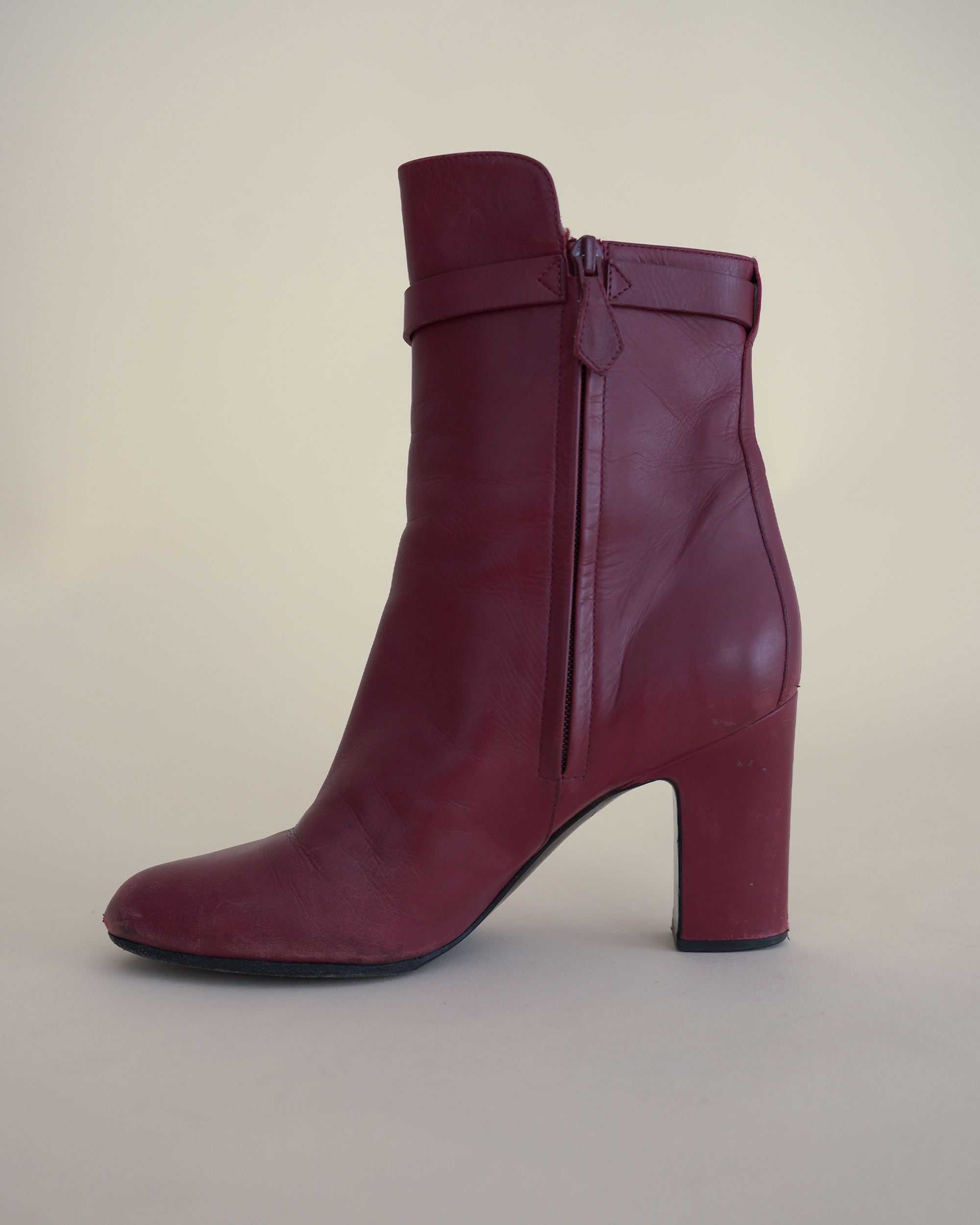 Hermès “Saint Germain” Kelly-Buckle Leather Ankle Boots.