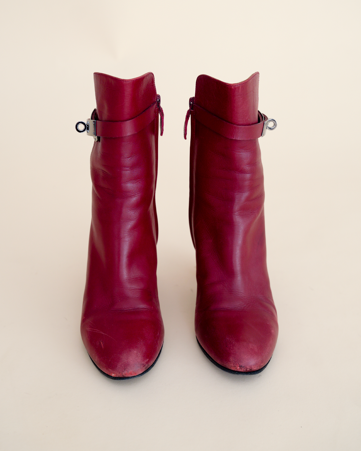 Hermès “Saint Germain” Kelly-Buckle Leather Ankle Boots