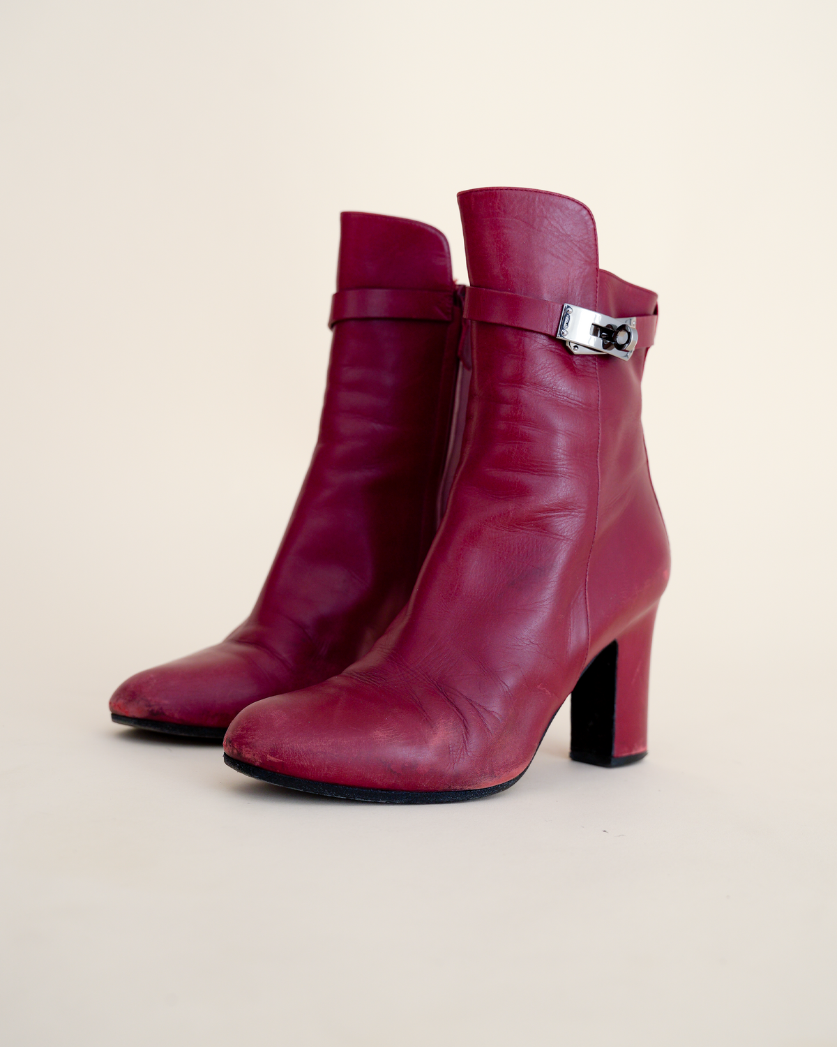 Hermès “Saint Germain” Kelly-Buckle Leather Ankle Boots